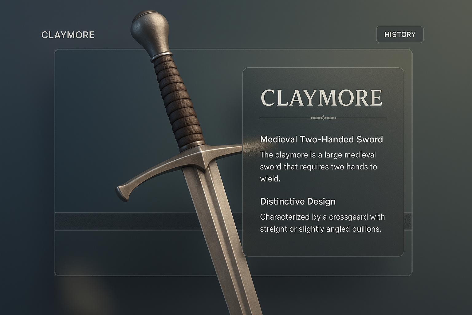 3D Claymore Sword Illustration with Integrated Design Elements