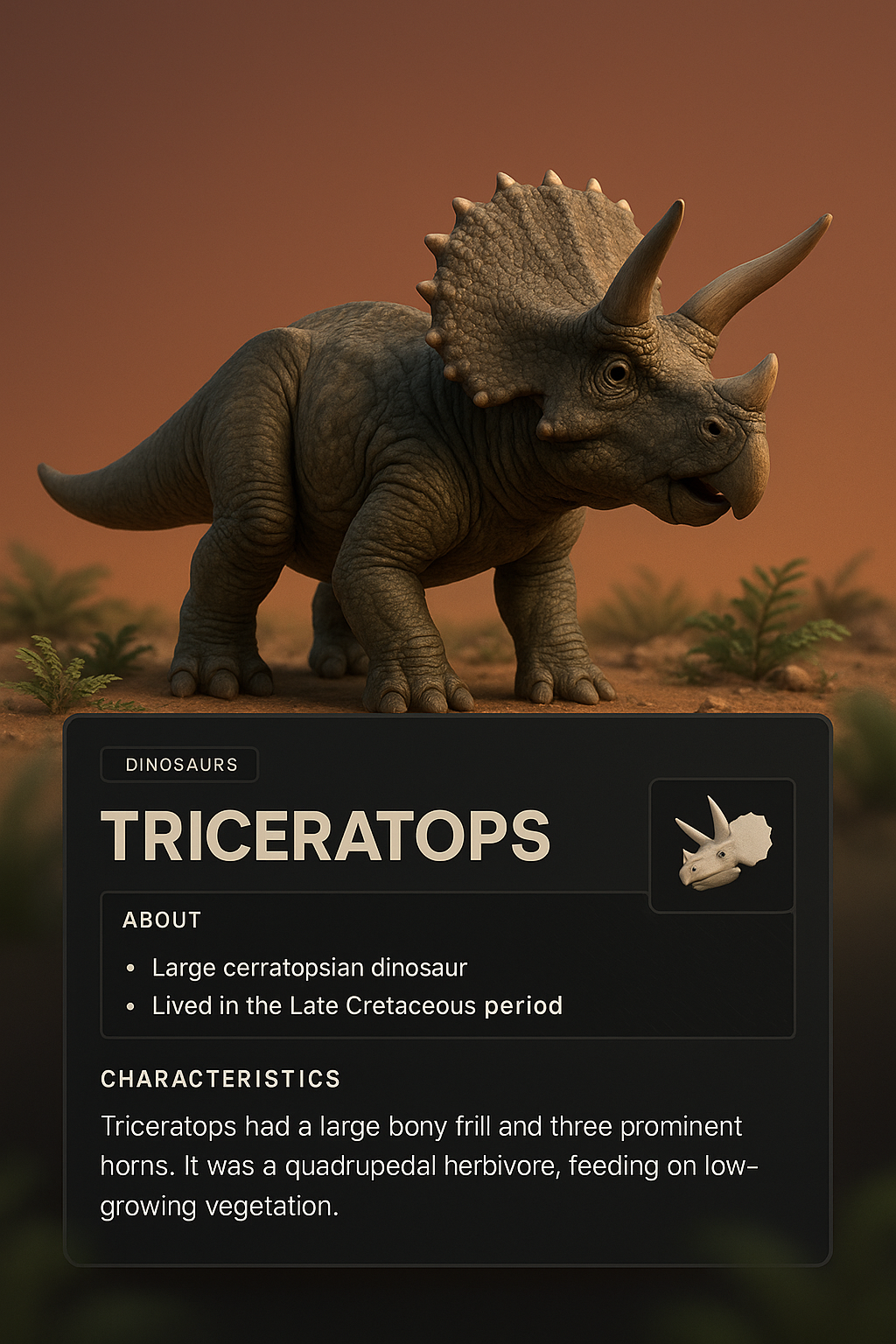 3D Illustration of a Triceratops in a Realistic Setting