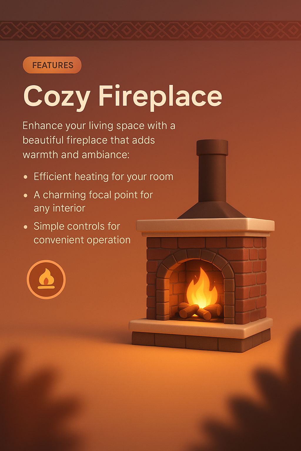 Cozy Fireplace Landing Page Design with Features