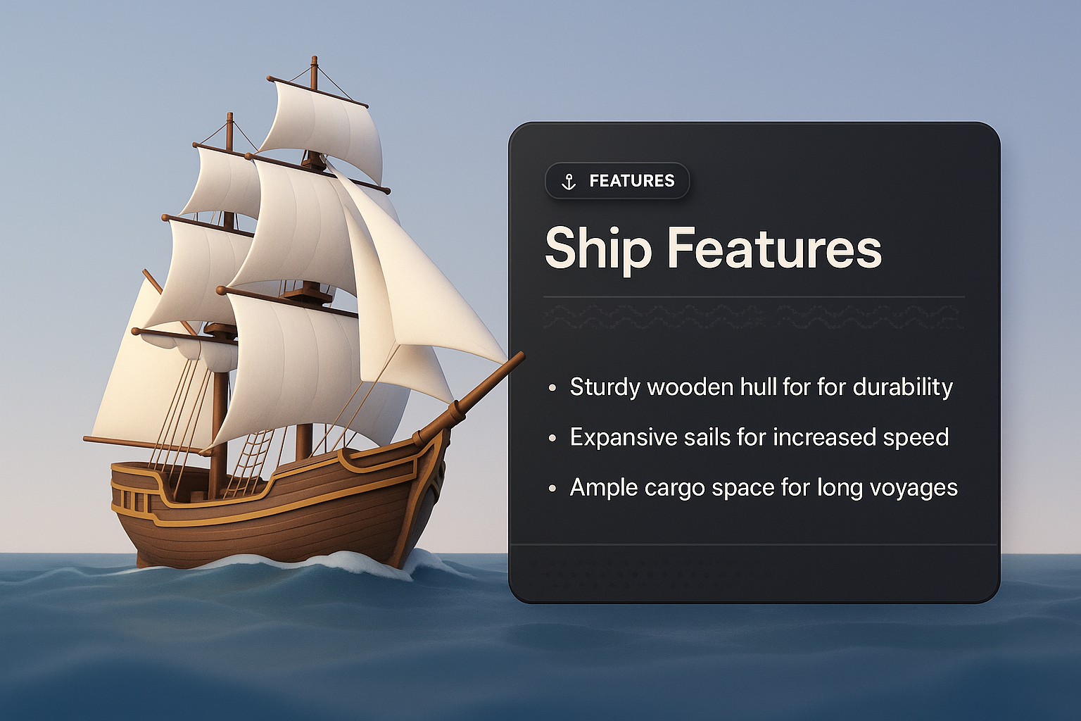 3D Ship Design with Feature Highlights