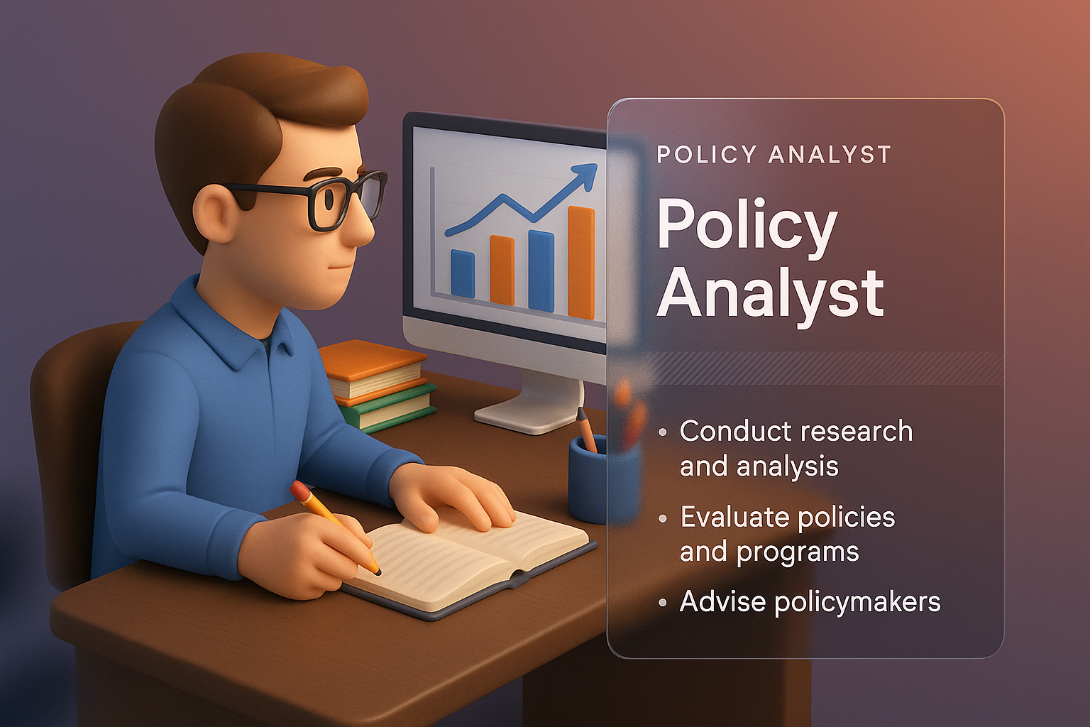 3D Illustration of a Policy Analyst at Work