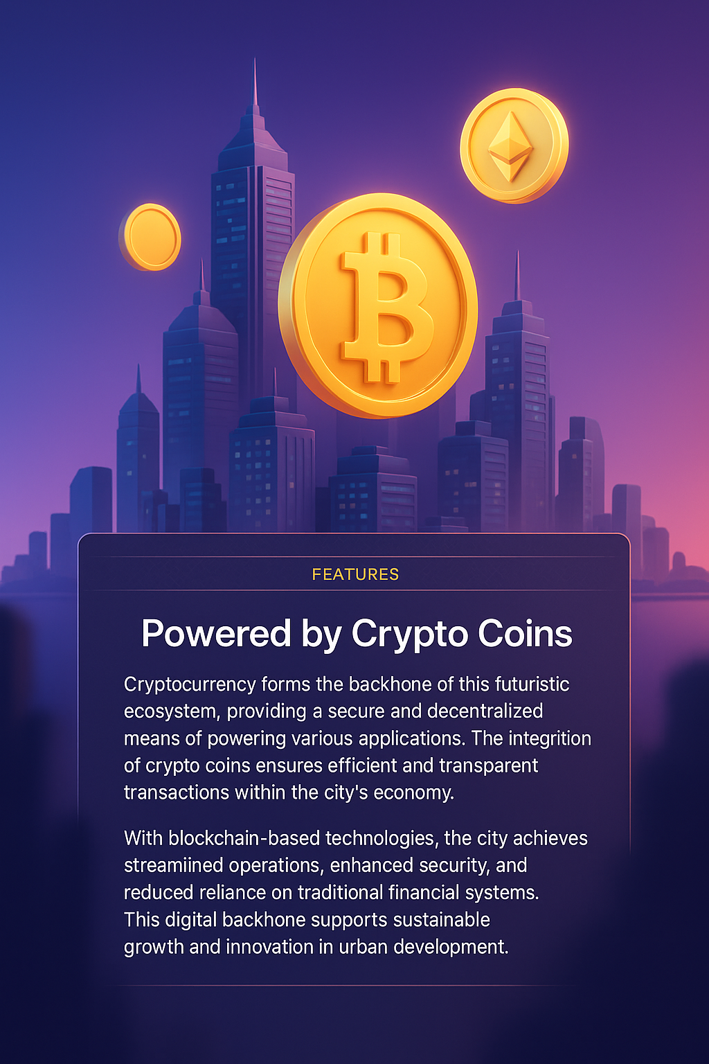 Futuristic City Skyline Powered by Crypto Coins