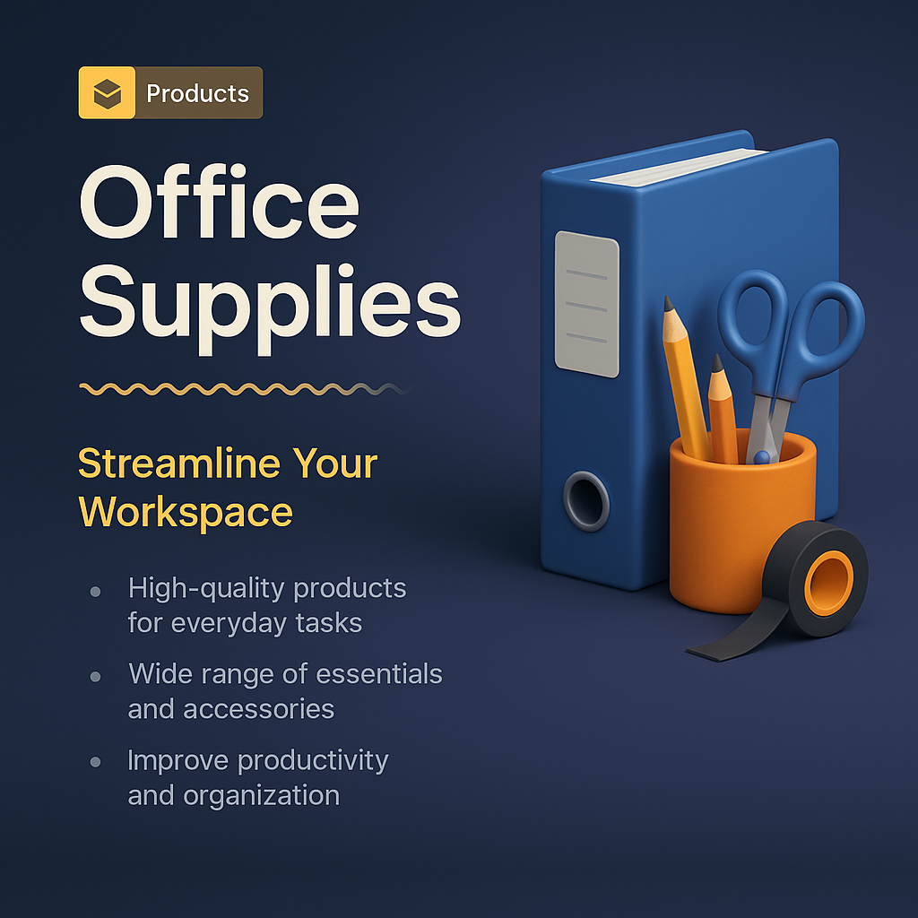 Modern 3D Office Supplies Illustration for Workspace Efficiency