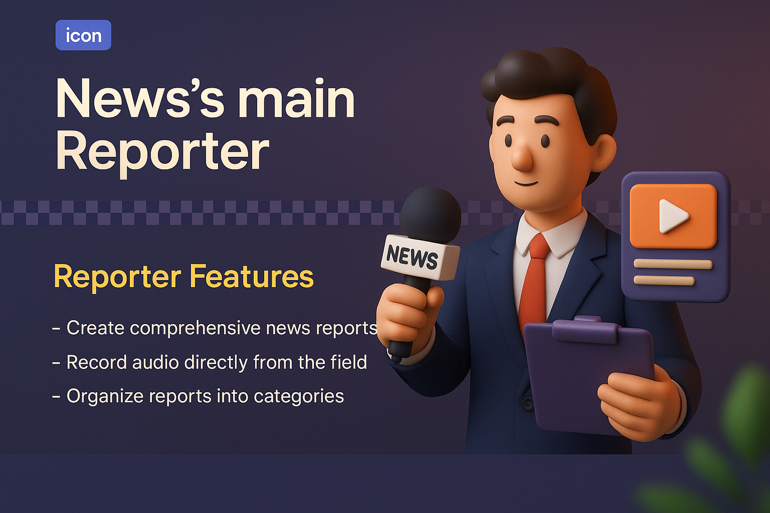 3D Illustrated Landing Page for News Reporter Features