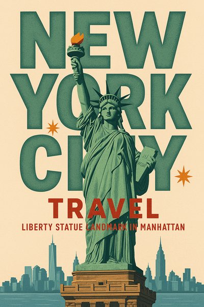Vintage Travel Poster Featuring the Statue of Liberty in New York City