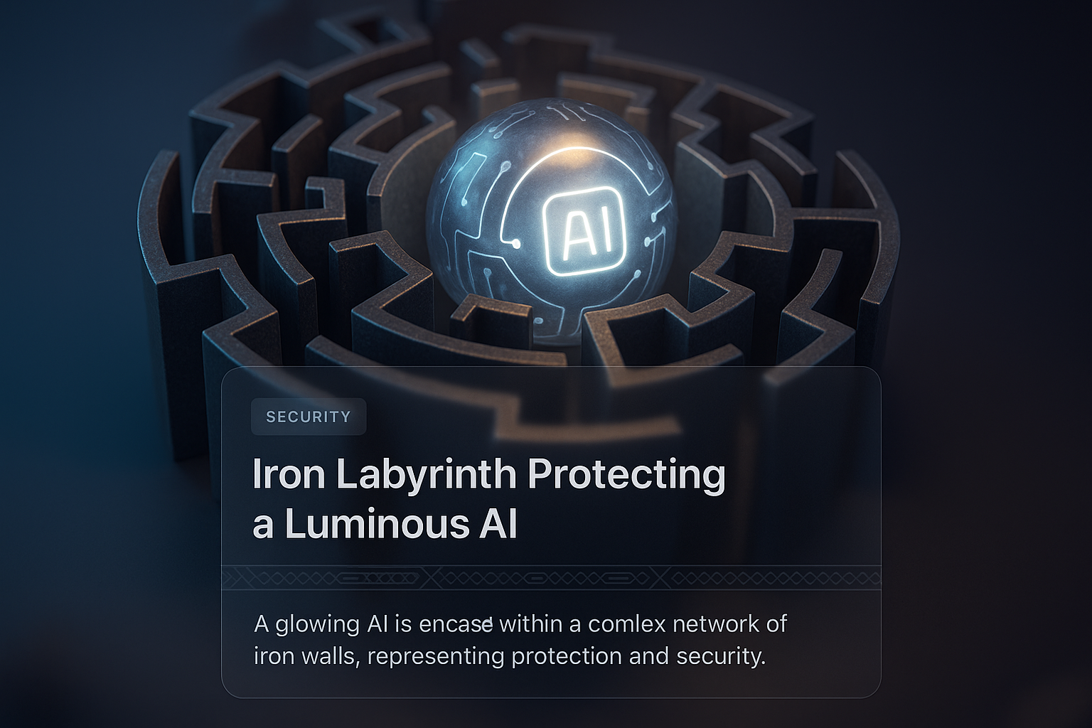 Iron Labyrinth Safeguarding a Glowing AI Sphere