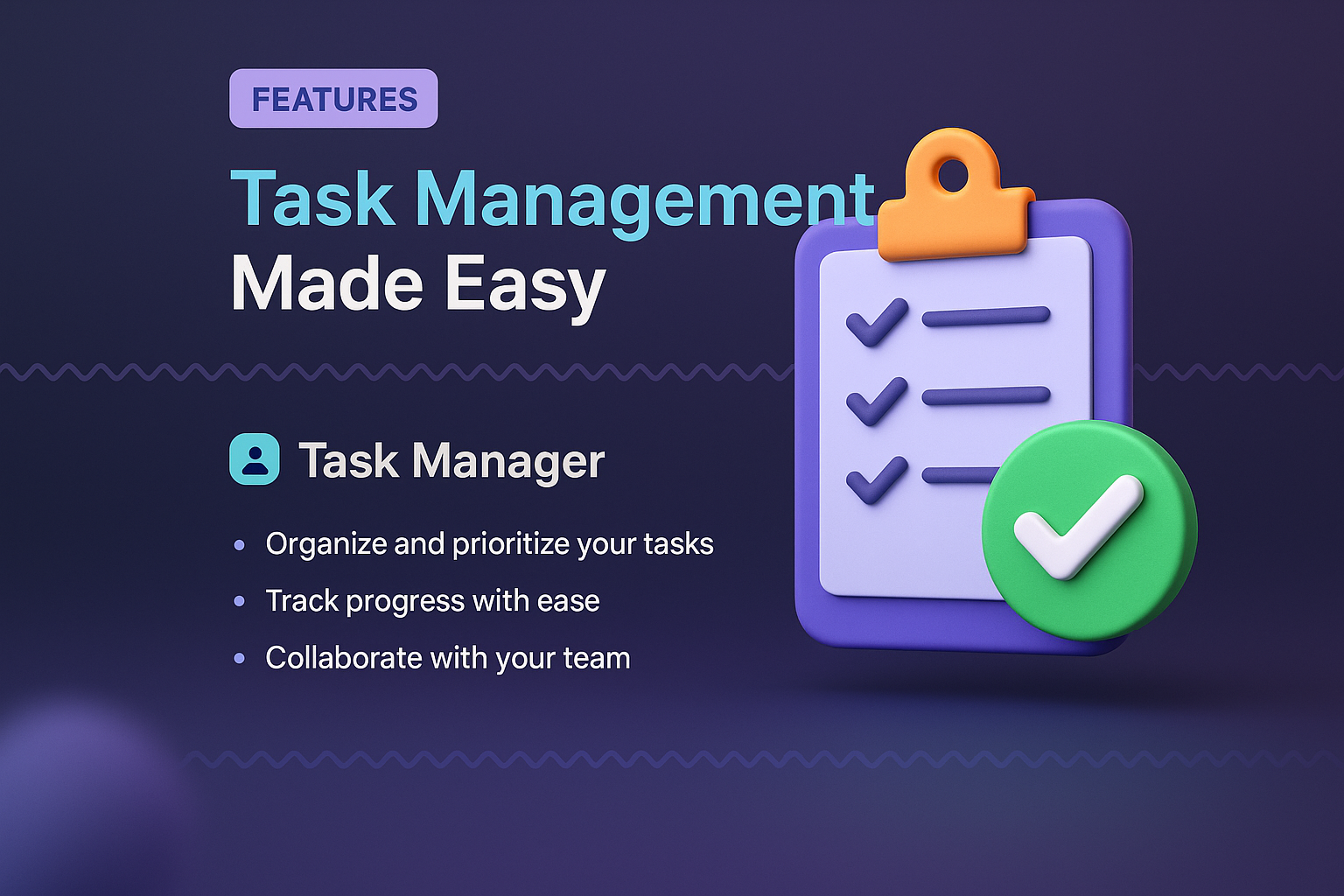 3D Graphic Landing Page for Task Management Features