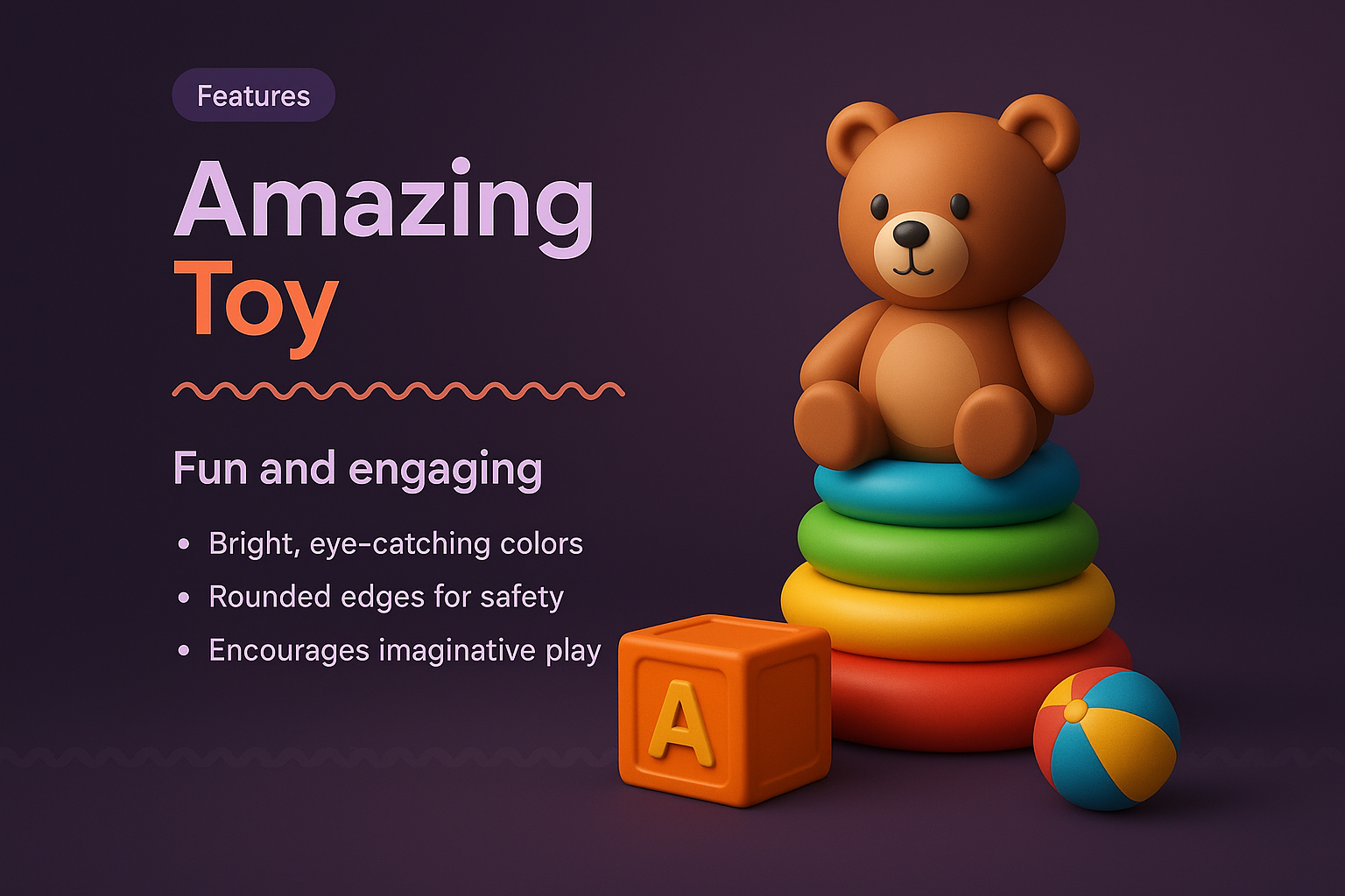 Engaging 3D Toy Illustration for Landing Page Design