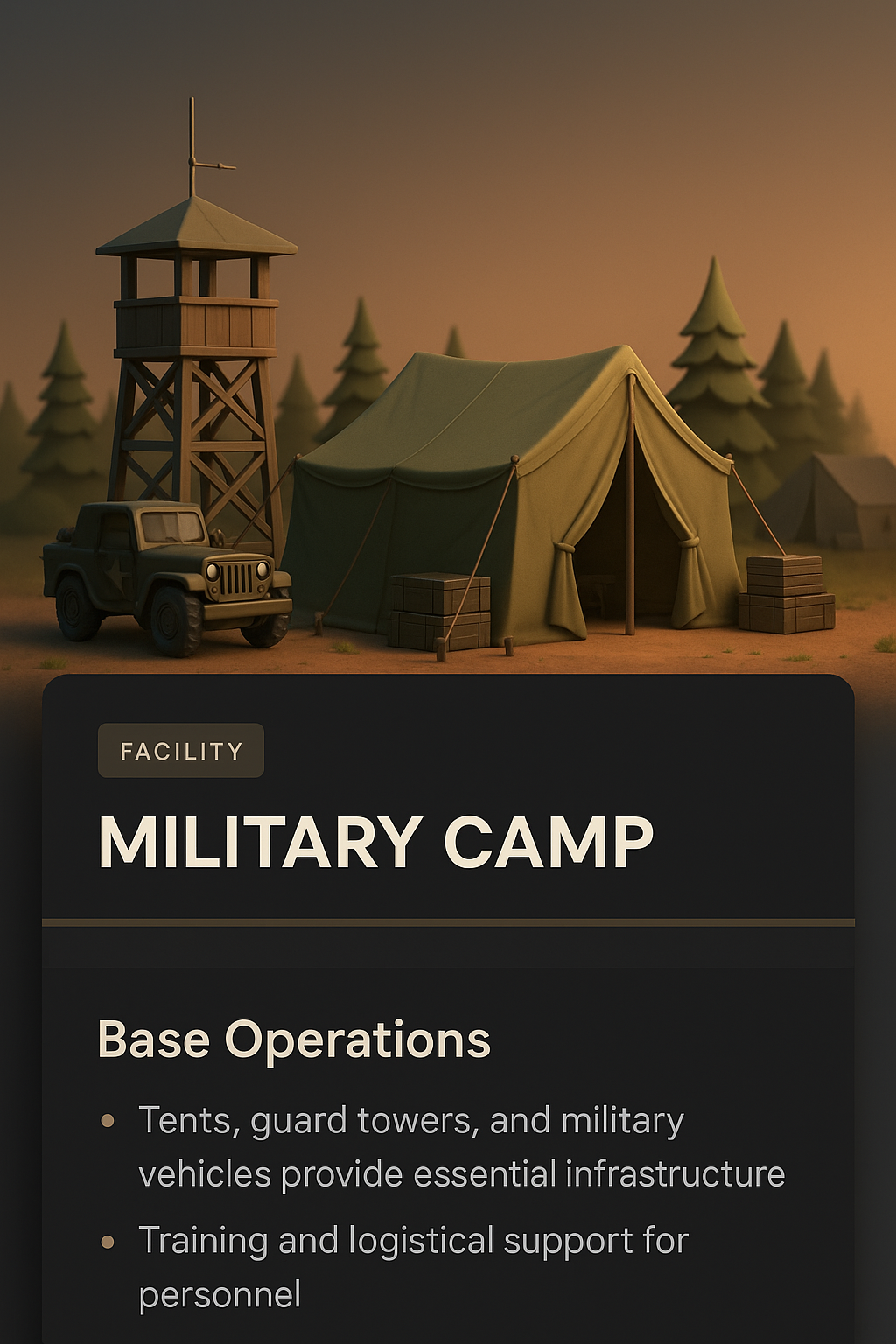 3D Military Camp Design with Detailed Infrastructure