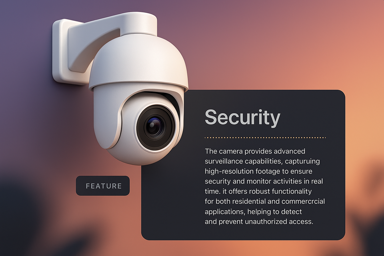 3D Illustration of Security Camera with Feature Description