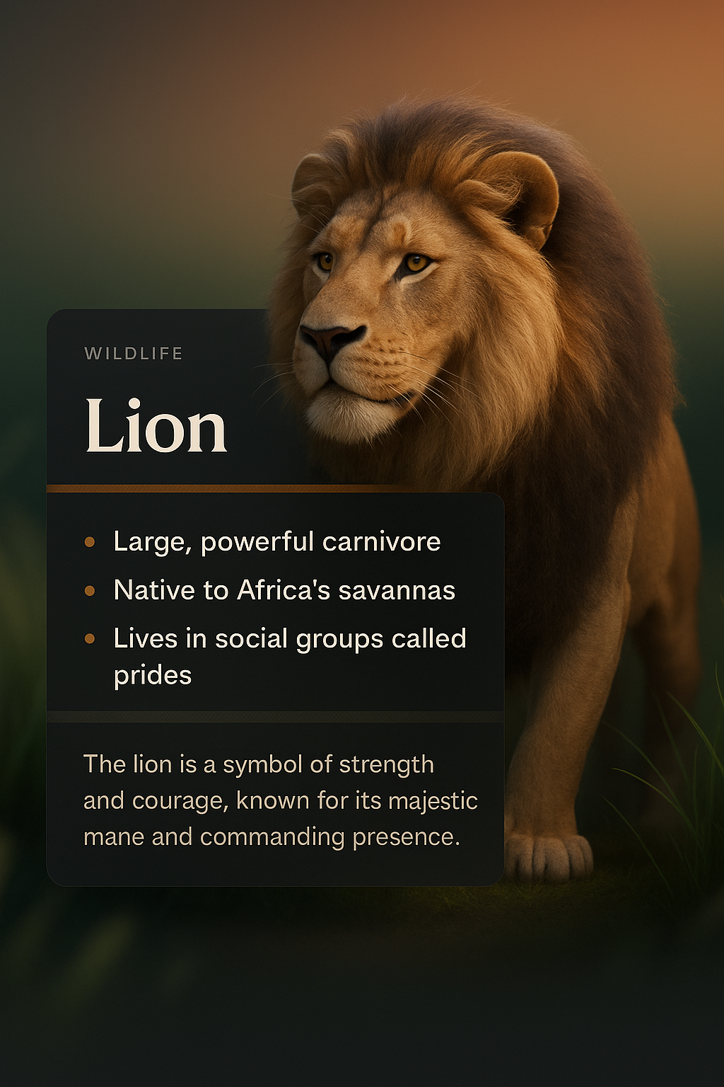 3D Lion Illustration with Informative Overlay