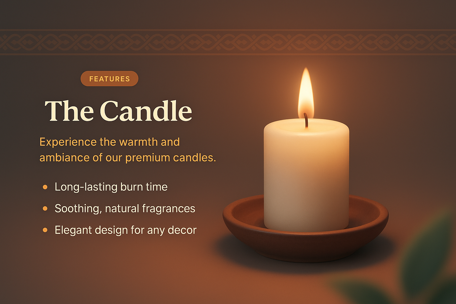 Elegant 3D Candle Design with Features Highlight