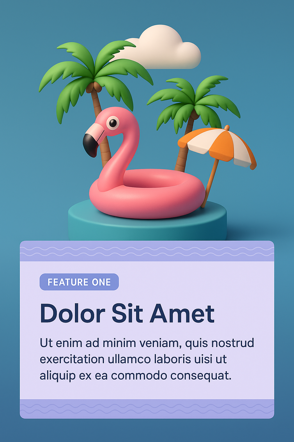 Vibrant Summer Sale Podium with Flamingo Pool Illustration