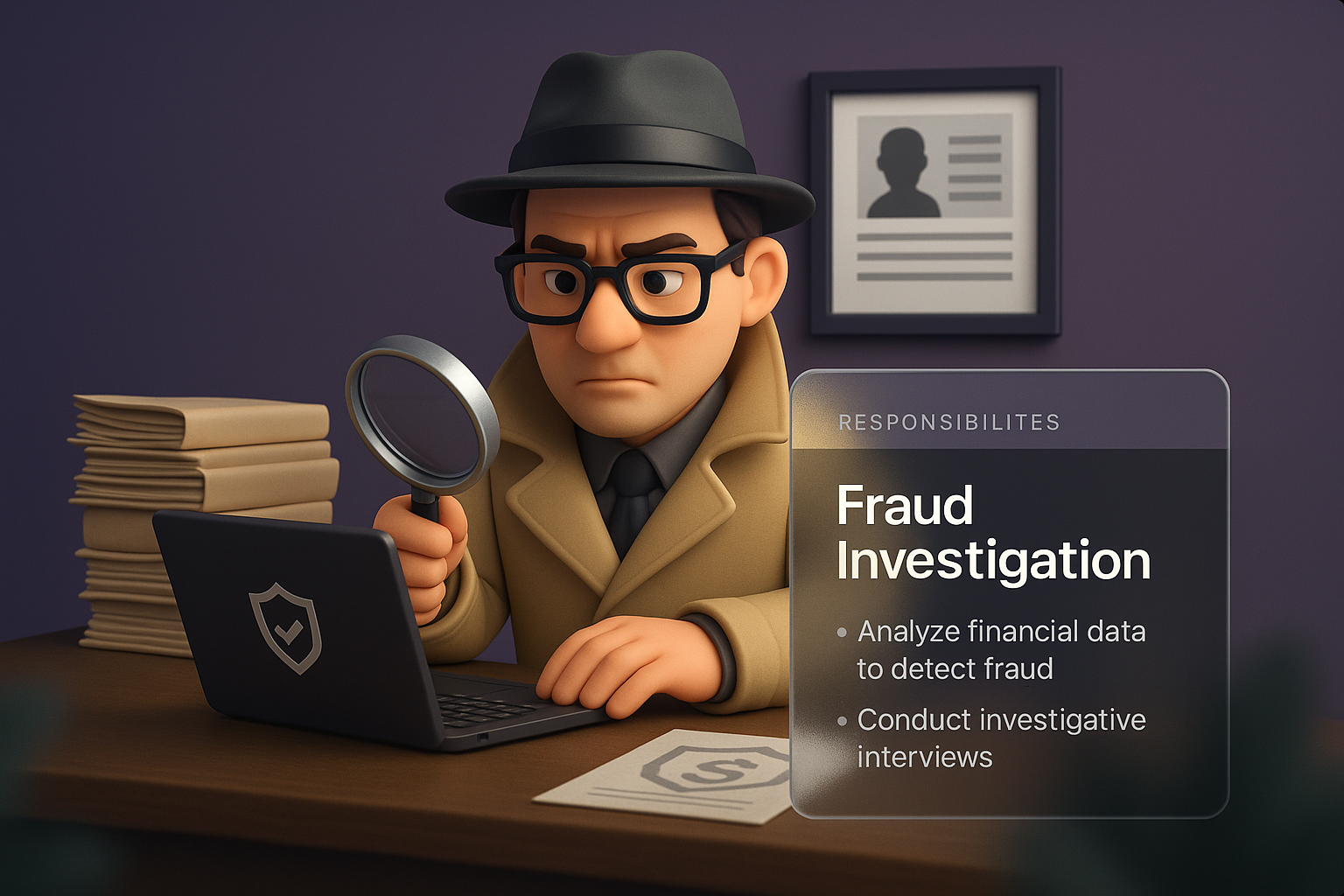 3D Illustration of Fraud Investigator at Work