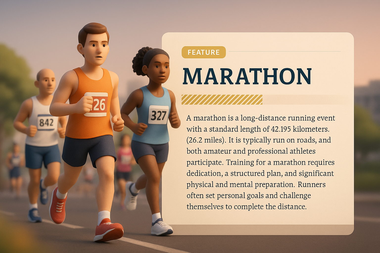 Dynamic Marathon Runners in 3D Illustration