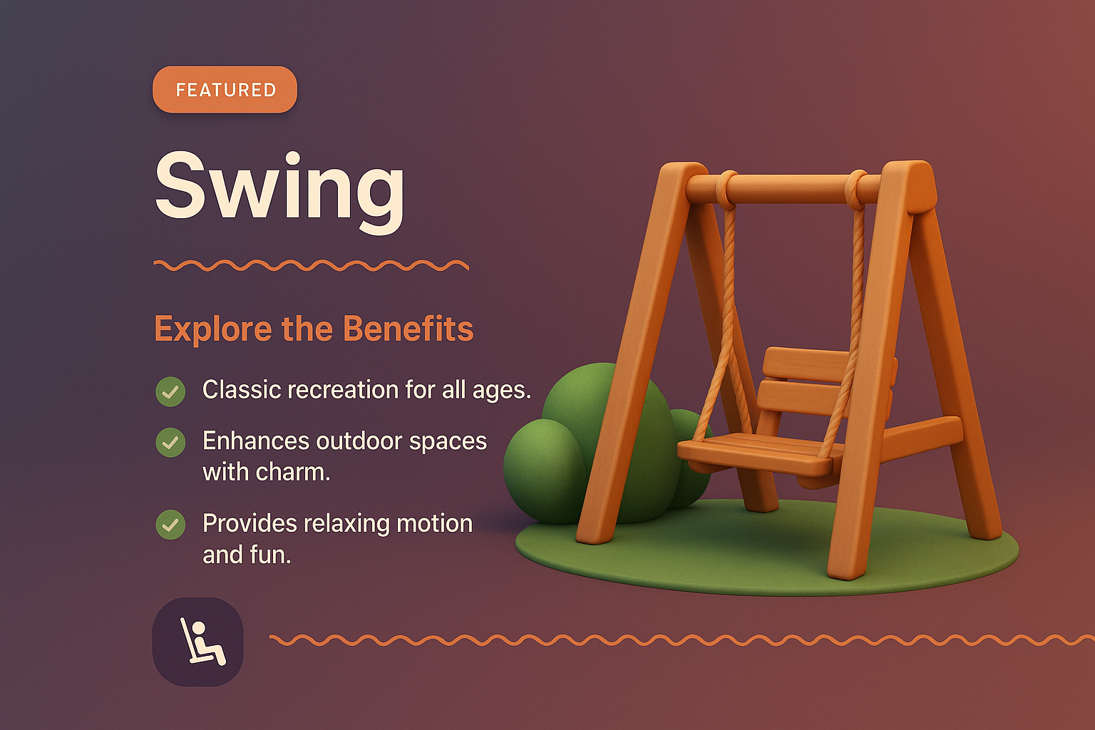 3D Illustration of a Swing with Benefits Highlighted
