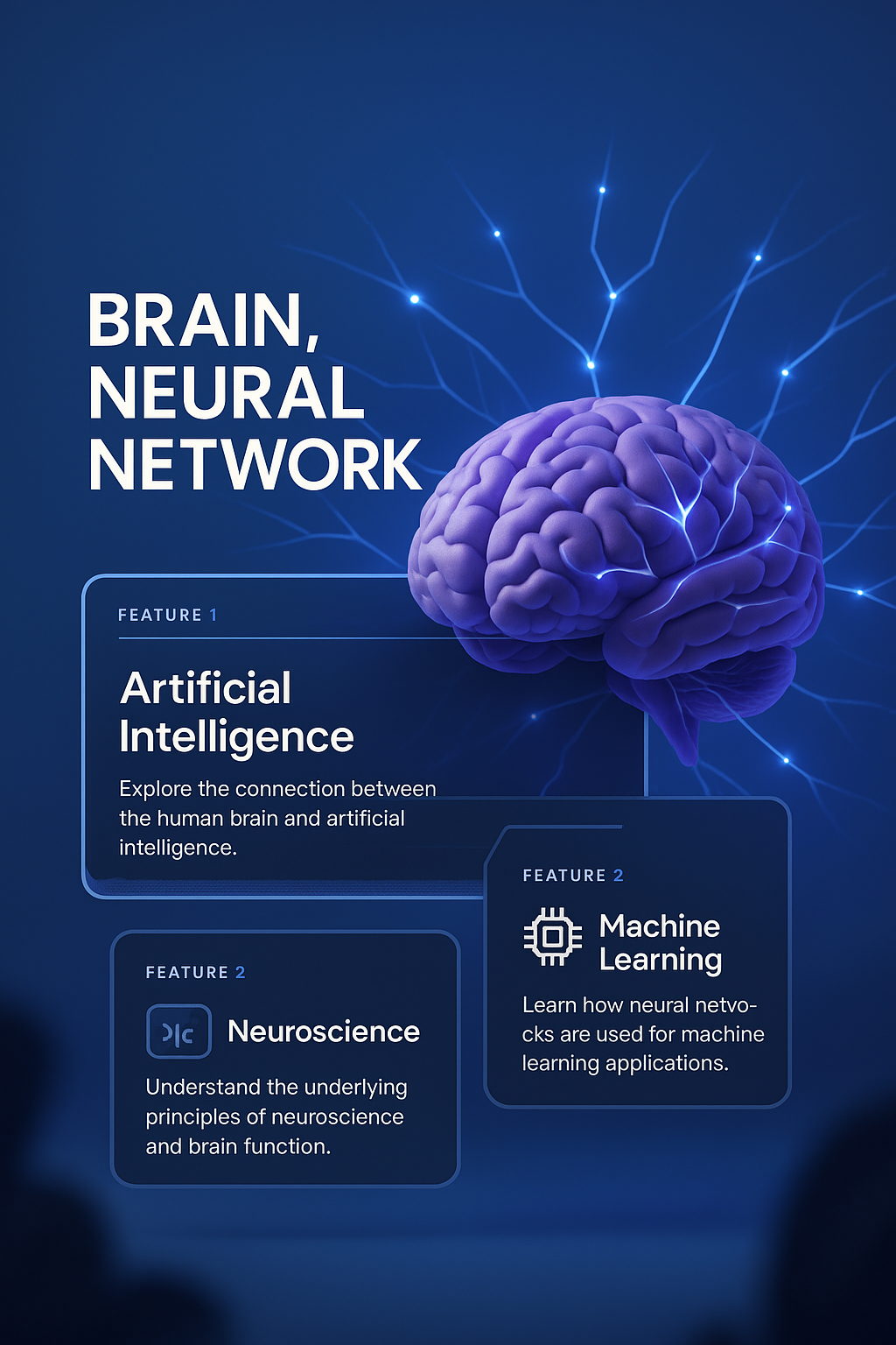 3D Neural Network Illustration with Brain and Features