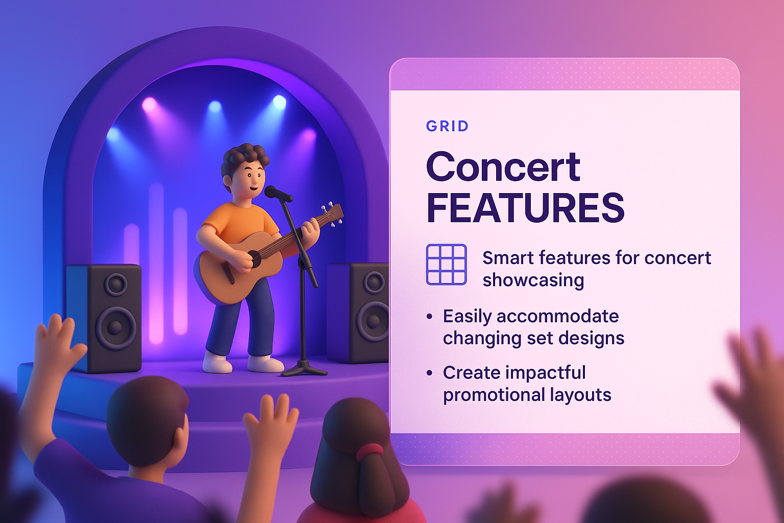 3D Concert Illustration with Features Overview