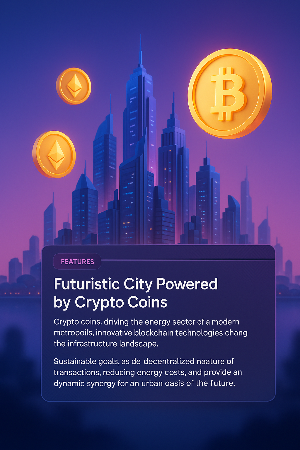 Futuristic City Skyline with Crypto Coins
