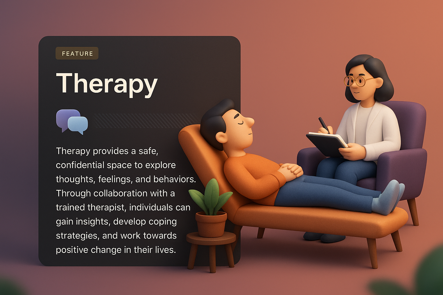 3D Illustration of Therapy Session with Calm Atmosphere
