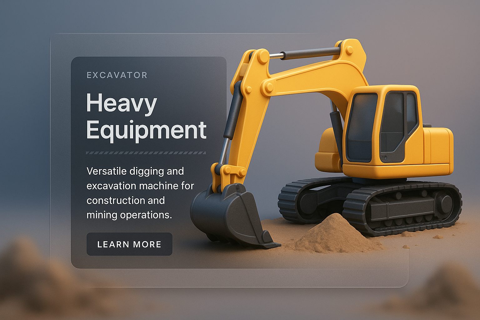 3D Illustration of a Heavy Excavator with Informative Block