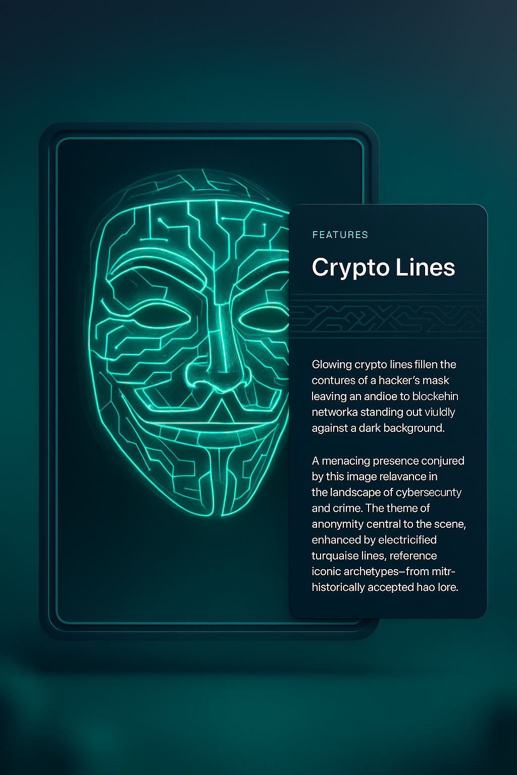 Glowing Hacker's Mask with Crypto Lines in 3D Design