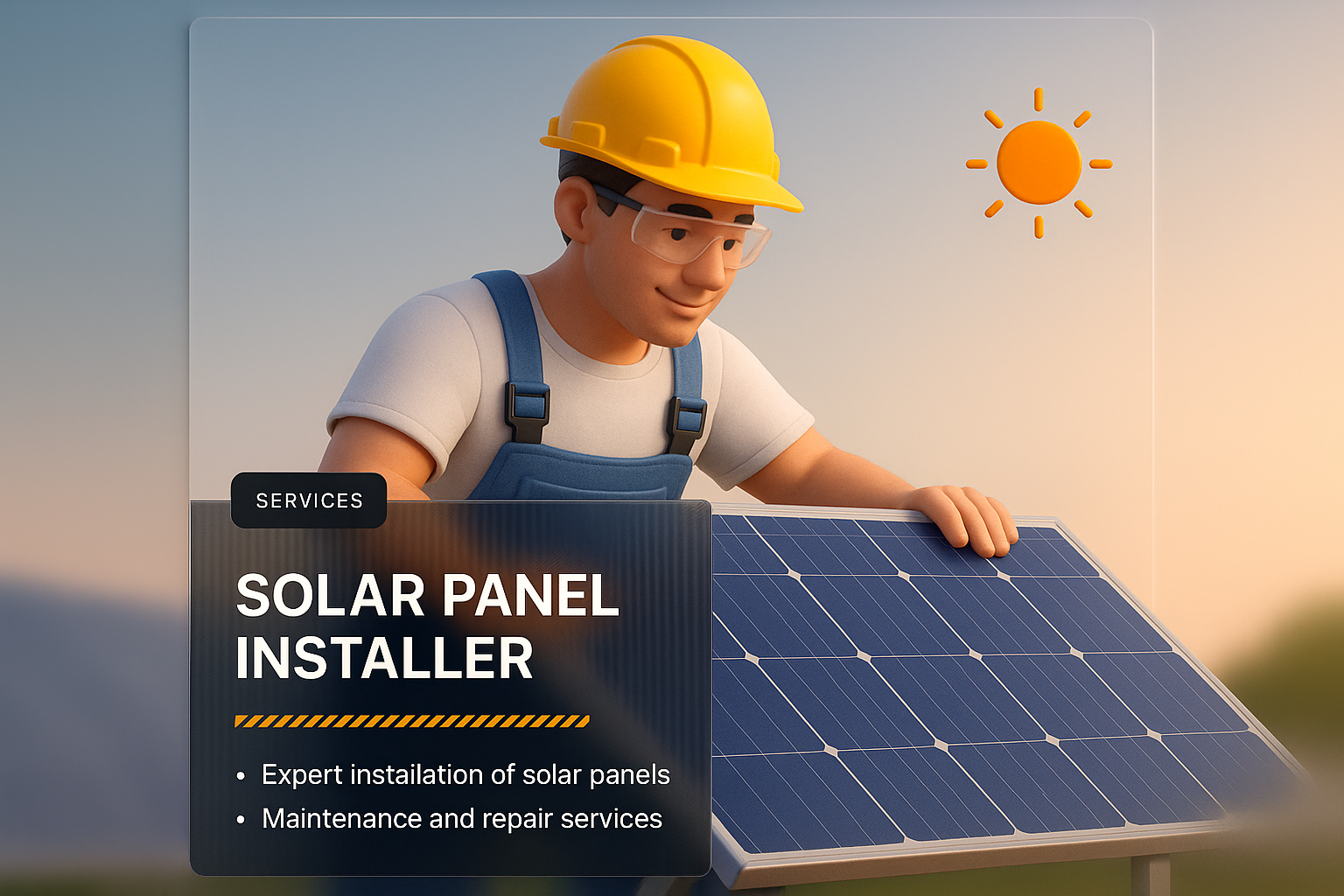 3D Illustration of a Solar Panel Installer Working