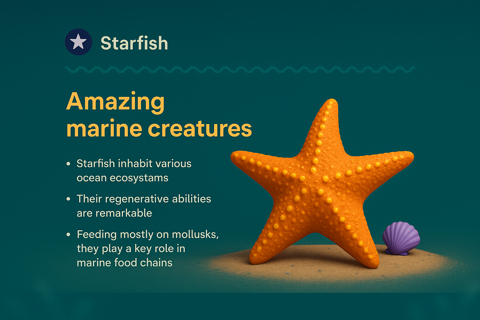 3D Starfish Illustration for Marine Awareness Landing Page