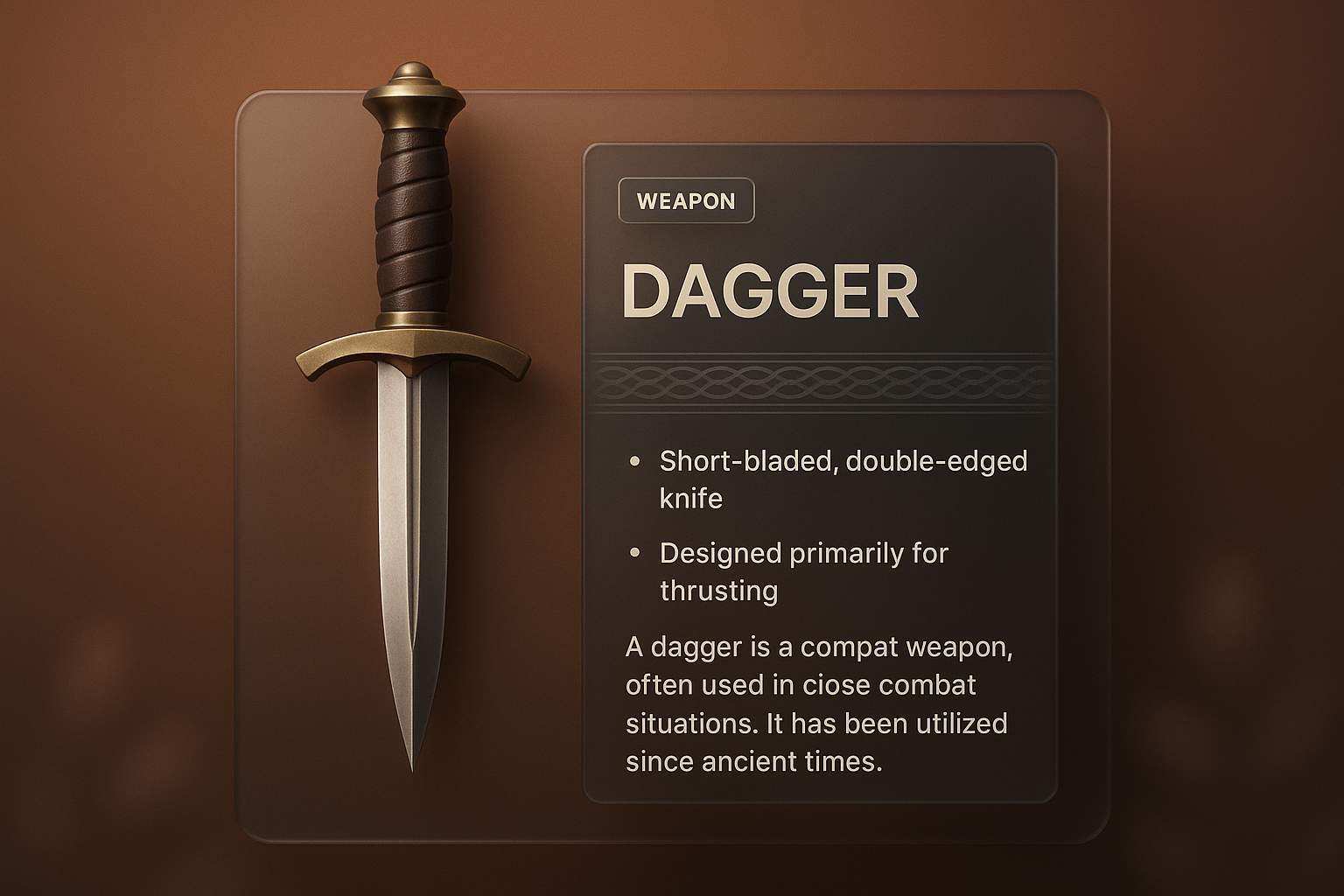 Artistic 3D Dagger Illustration with Informative Overlay