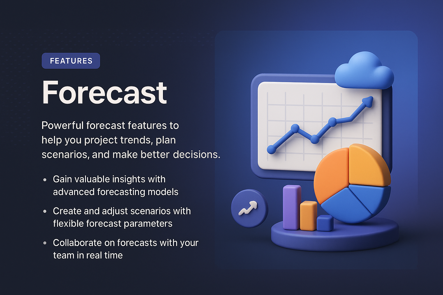 3D Illustration for Forecasting Features on a Landing Page