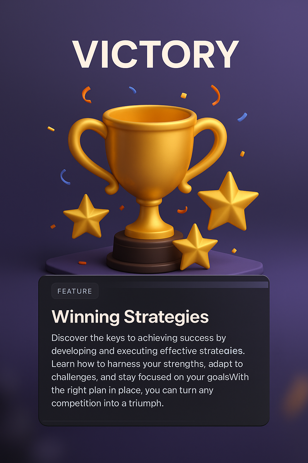 3D Illustration of Victory with Trophy and Stars