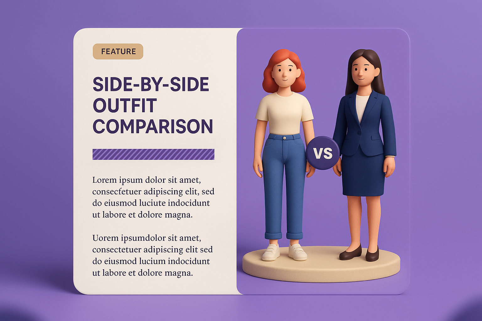 3D Illustration of Outfit Comparison with Stylish Characters