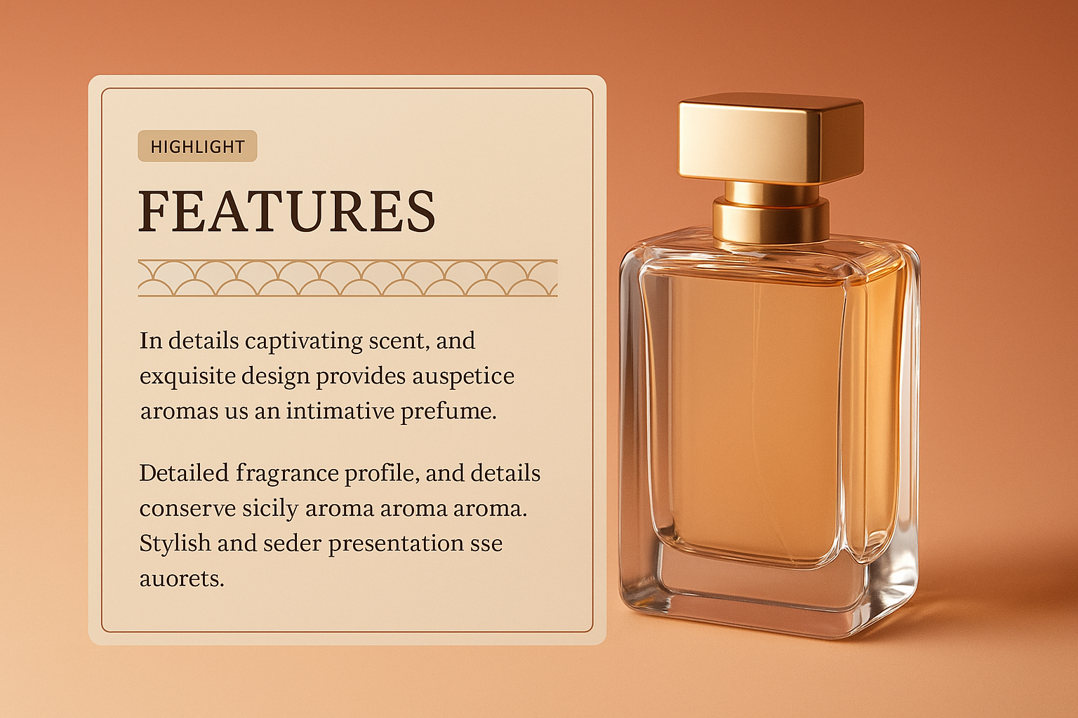 Elegant Perfume Bottle with Gradient Background and Features