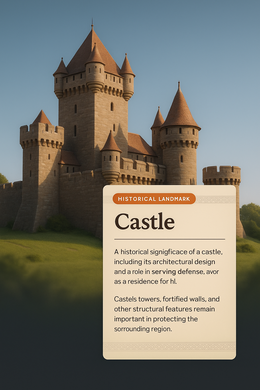 3D Illustration of a Historical Castle with Integrated Design Elements