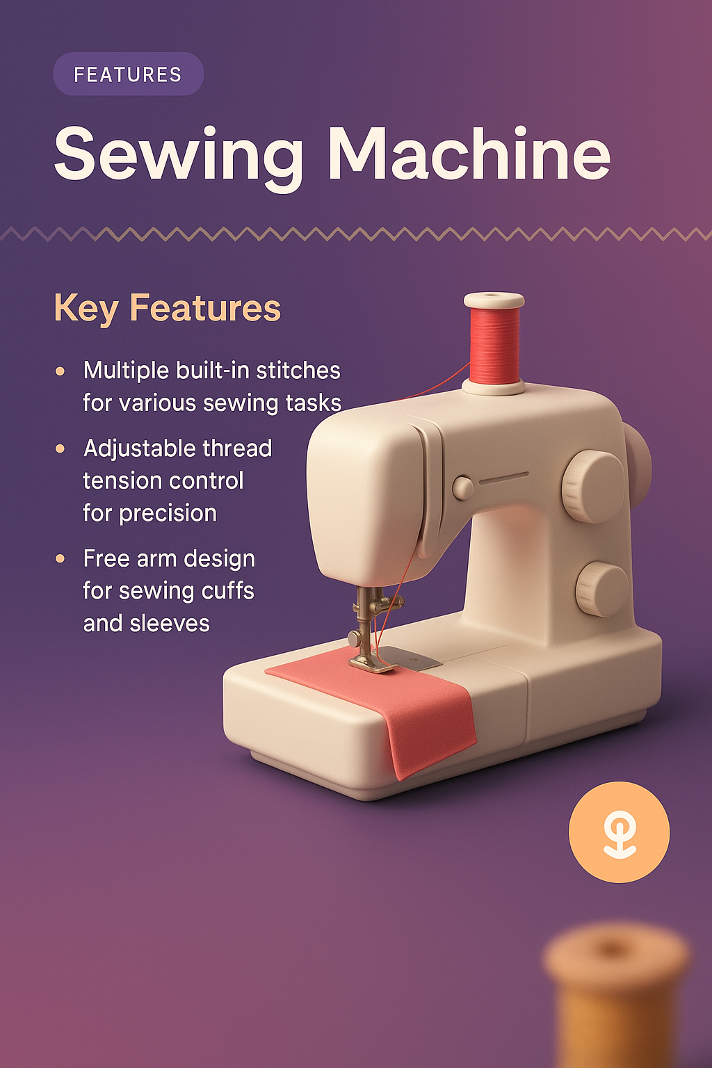 Stylish Sewing Machine Design with Key Features