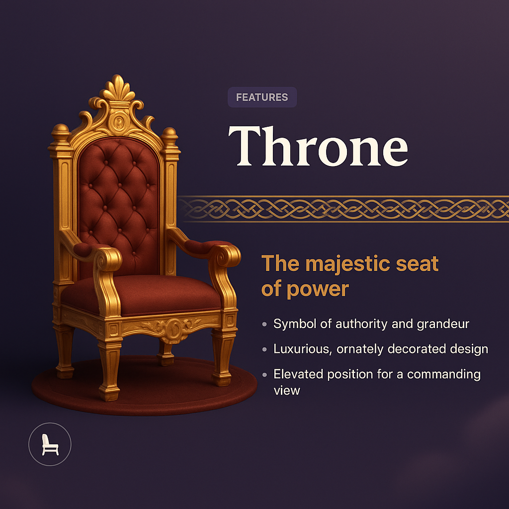 Elegant 3D Illustration of a Throne with Feature Highlights