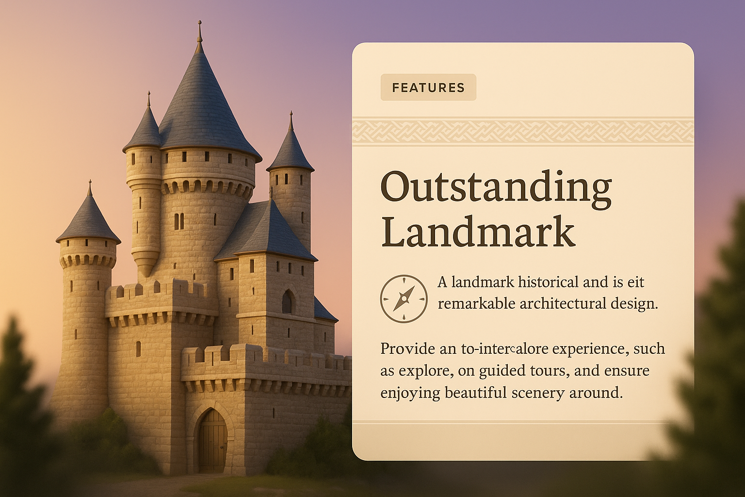 3D Illustration of a Historical Castle with Features Highlighted