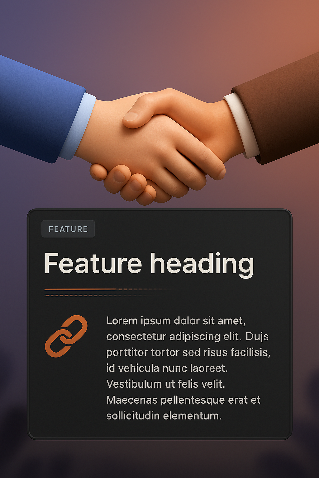 Professional Handshake Illustration with Feature Block