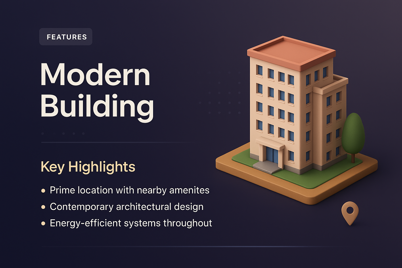 3D Landing Page Design for Modern Building Features