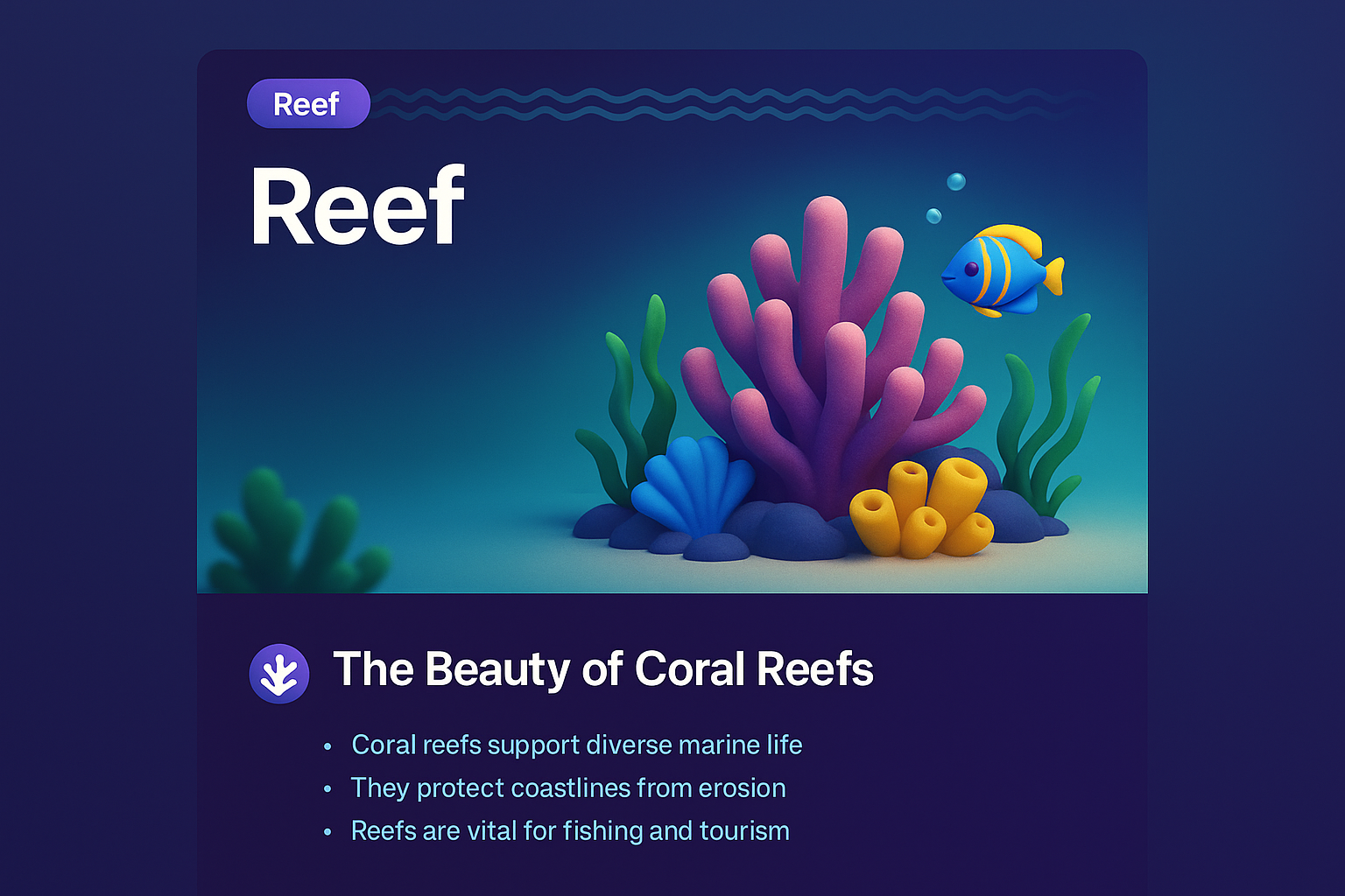 3D Icon of a Reef with Vibrant Marine Life