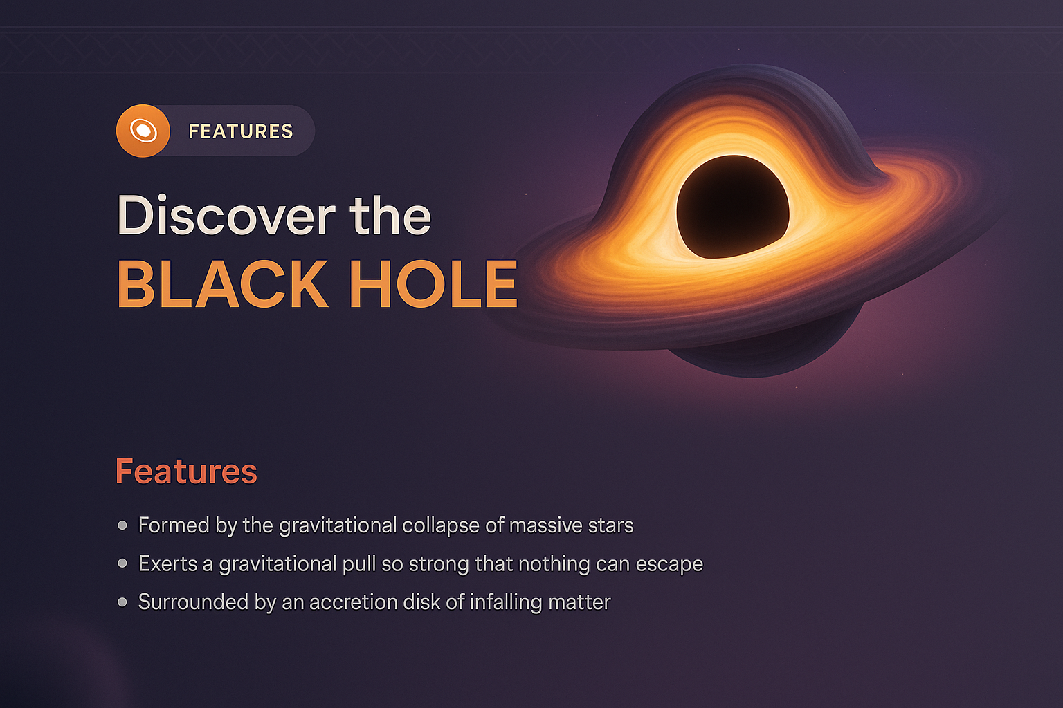 3D Illustration of a Black Hole with Features Overview