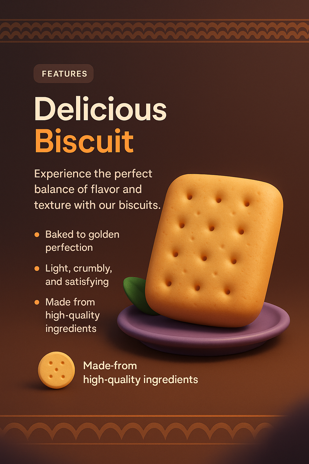 Delicious Biscuit Landing Page Design with 3D Illustrations
