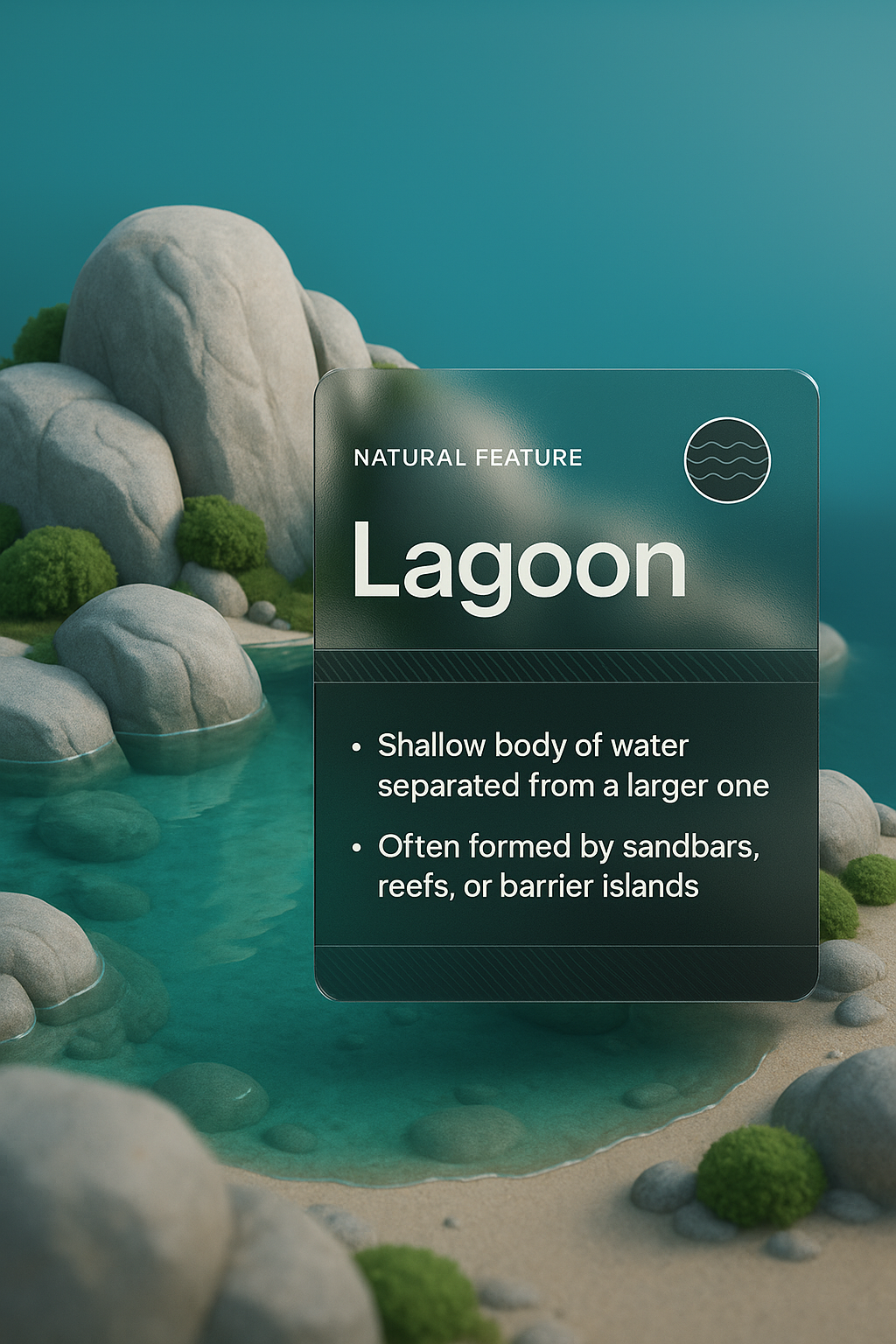 3D Illustration of a Serene Lagoon with Informative Overlay