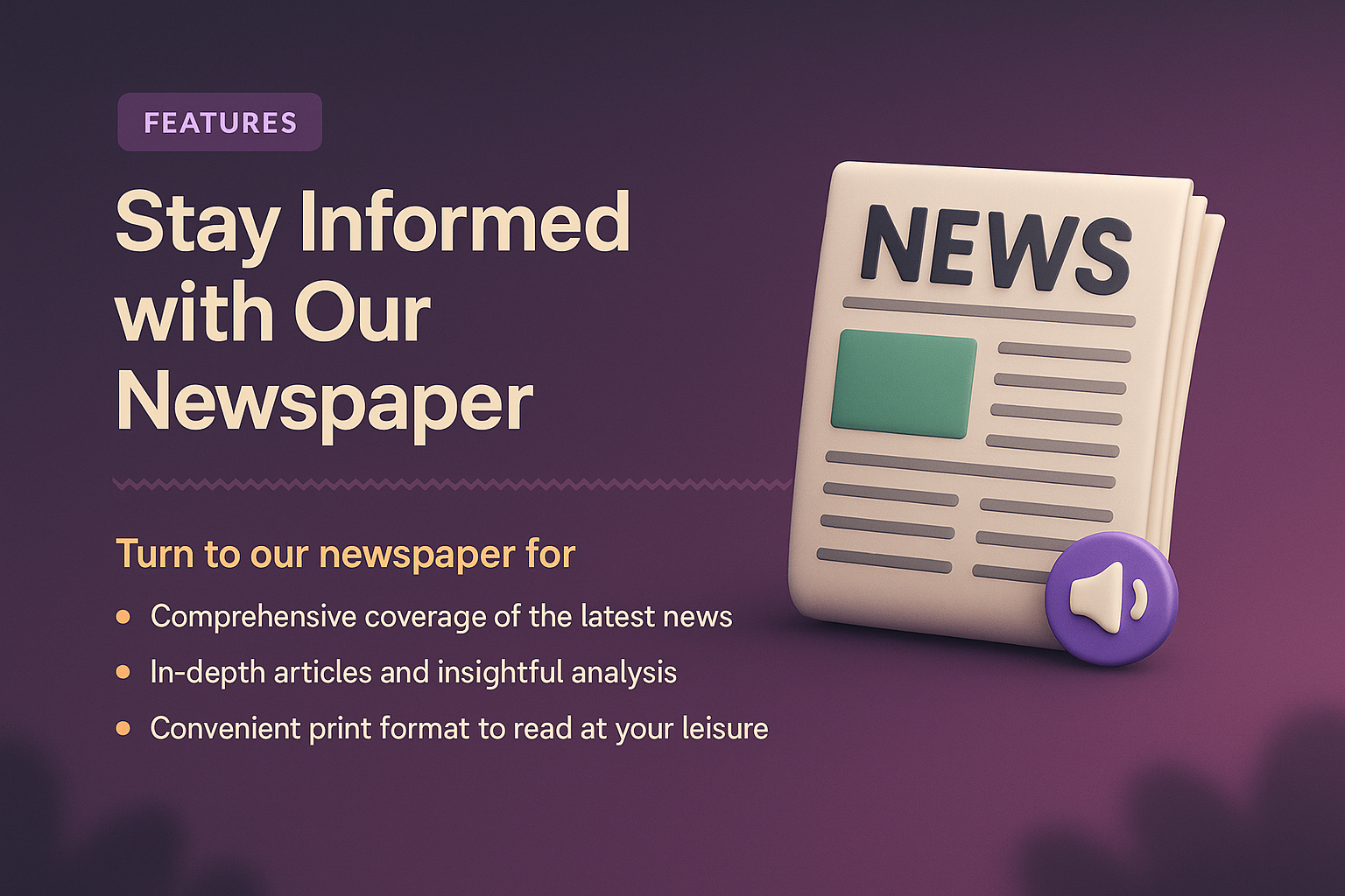 3D Newspaper Landing Page Design with Features Overview