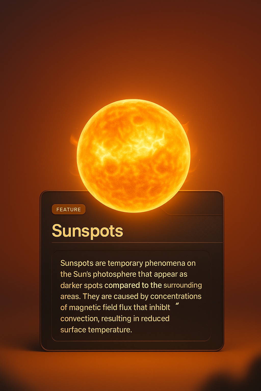 3D Illustration of the Sun with Feature Block