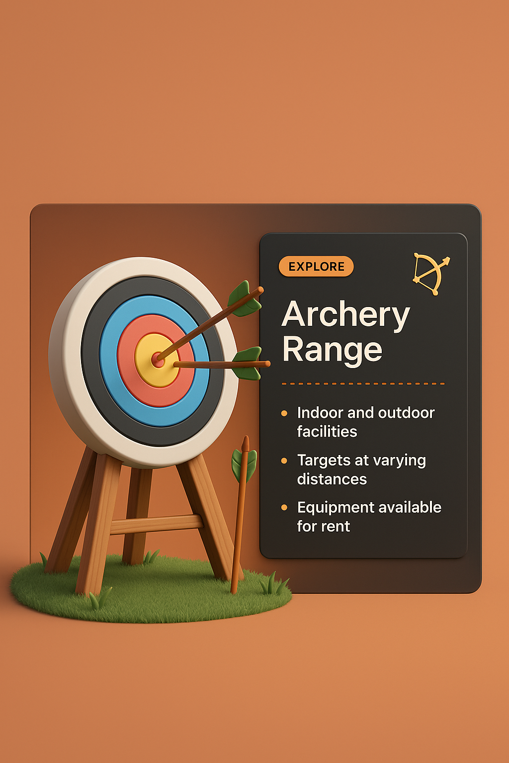 3D Illustration of an Archery Range with Interactive Elements