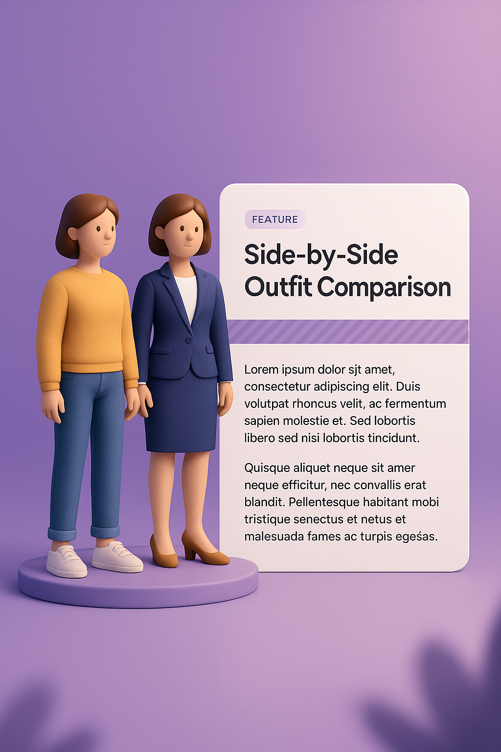 Stylish Side-by-Side Outfit Comparison with 3D Illustration