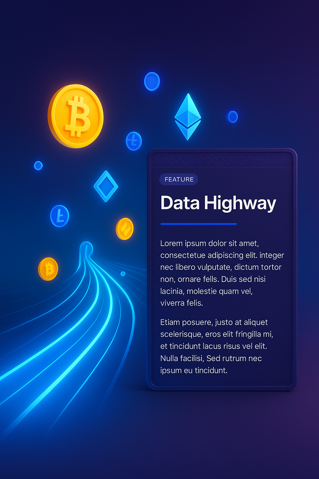 Glowing Crypto Symbols on a Data Highway Illustration