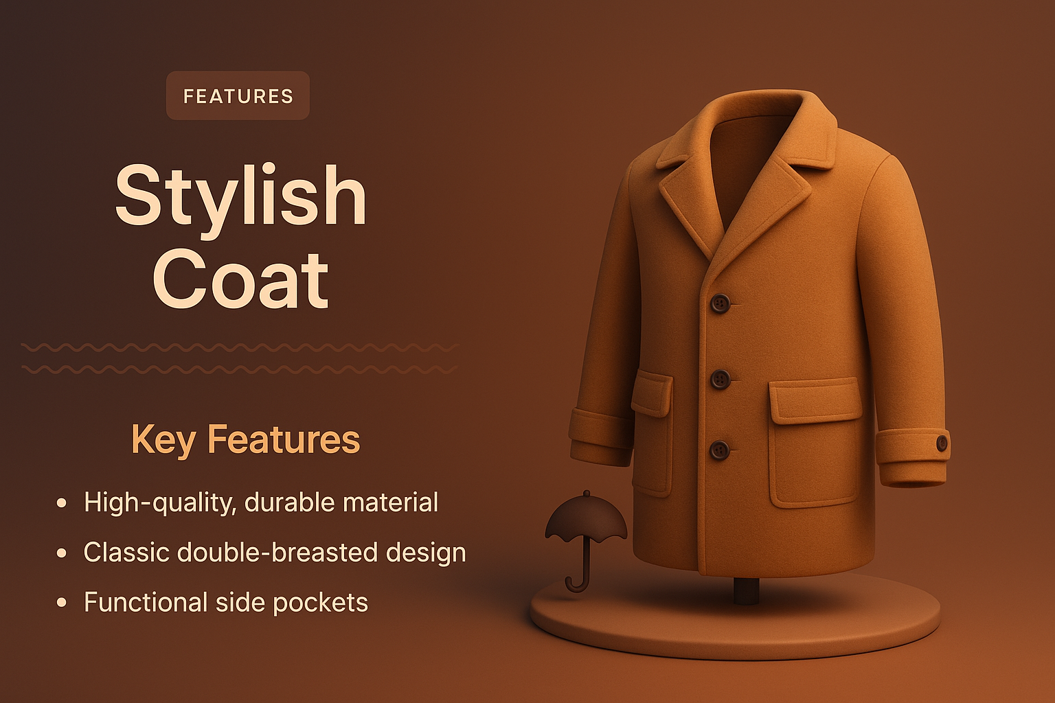 Stylish Coat 3D Illustration with Key Features