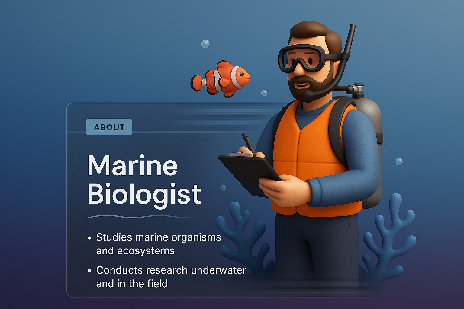 3D Illustration Design for Marine Biologist Web Page